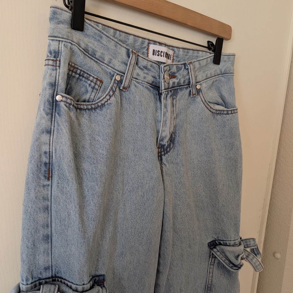 Disclosure Womens 28 Bow Cargo Denim Jeans Coquette Cottage Bohemian Feminine - Picture 4 of 8